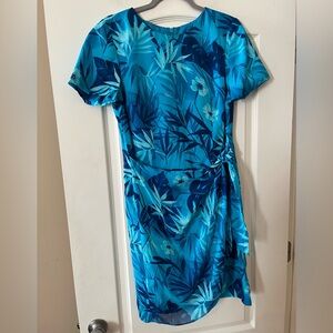 John Roberts Turquoise Blue Floral Short Sleeve Dress Women’s Size 10 Petite